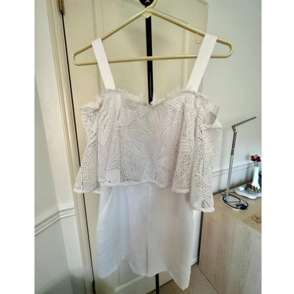 Guess by Marciano Off-The-Shoulder White Lacey Romper - Picture 4 of 6
